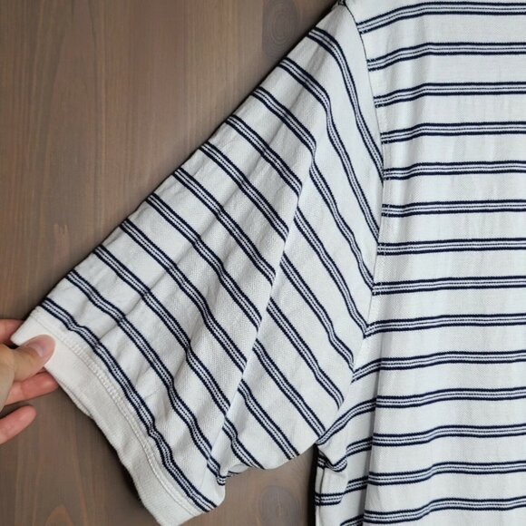 Roundtree & Yorke Polo Shirt Medium Mens White Navy Striped Short Sleeve Stretch - Picture 4 of 10